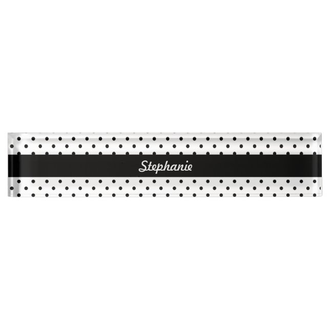 Personalised Black and White Polka Dots Nameplate (Front)