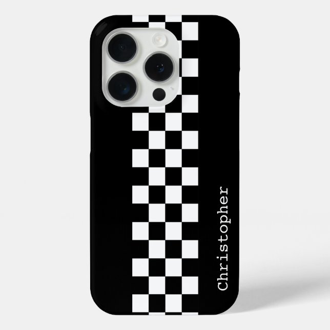 Personalised Black and White Racing Checks Case-Mate iPhone Case (Back)