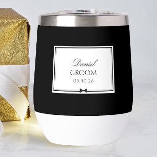 Personalised Black and White Simple Bowtie Groom