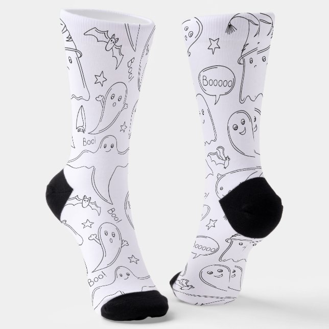 Personalised Black and White Skull pattern  Socks (Angled)