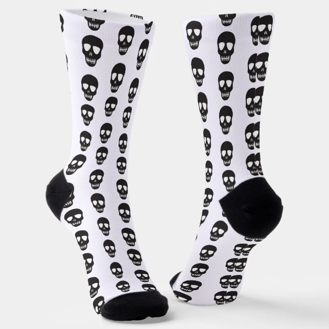 Personalised Black and White Skull pattern  Socks (Angled)
