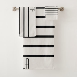 Personalised Black And White Striped Bath Towel Set