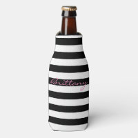 Personalised Black and White Striped Bottle Cooler