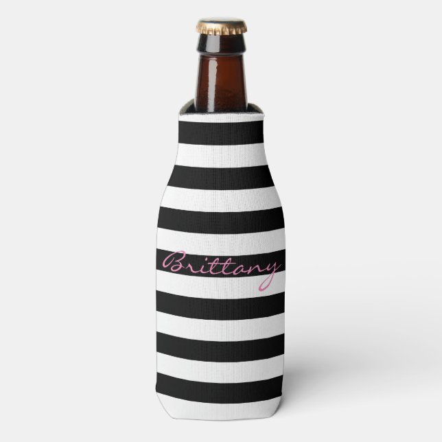 Personalised Black and White Striped Bottle Cooler (Bottle Front)