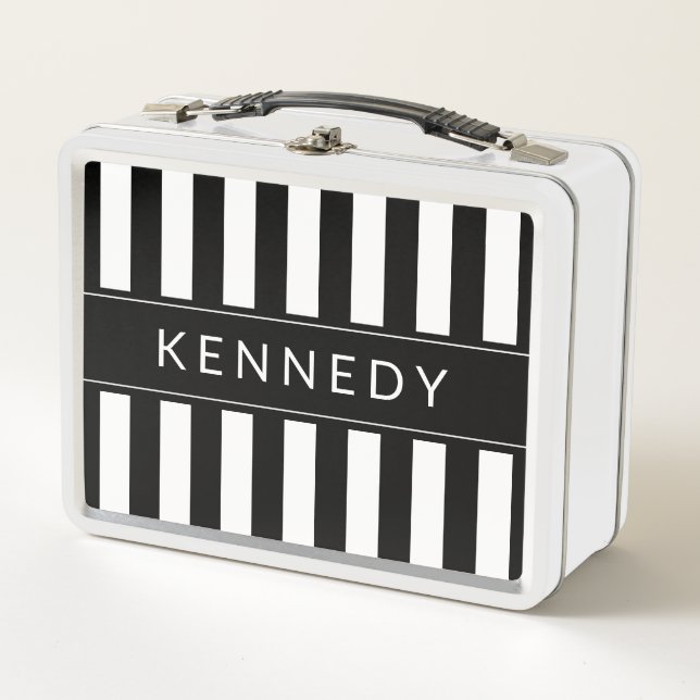 Personalised Black and White Striped Lunchbox (Front)