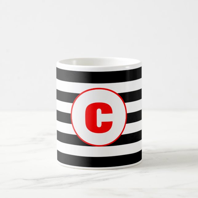 Personalised Black And White Striped Monogram Mug (Center)