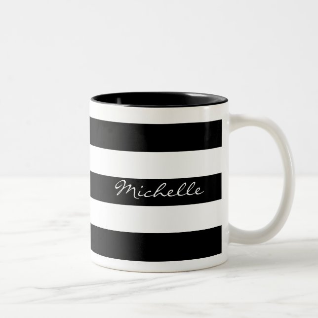 Personalised Black and White Striped Mug (Right)