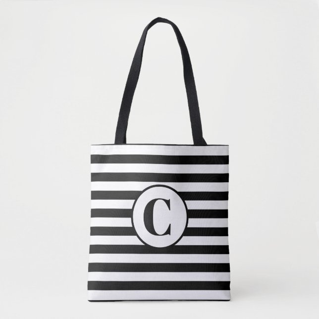 Personalised Black And White Striped Tote (Front)