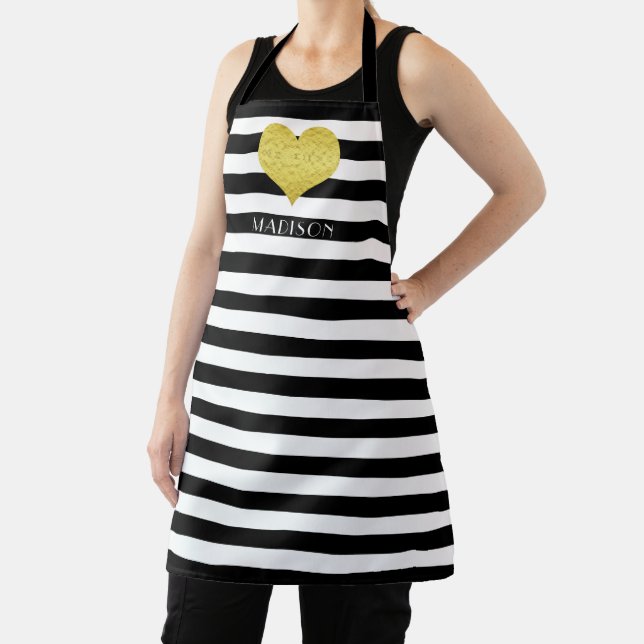Personalised Black And White Stripes Apron (Insitu)