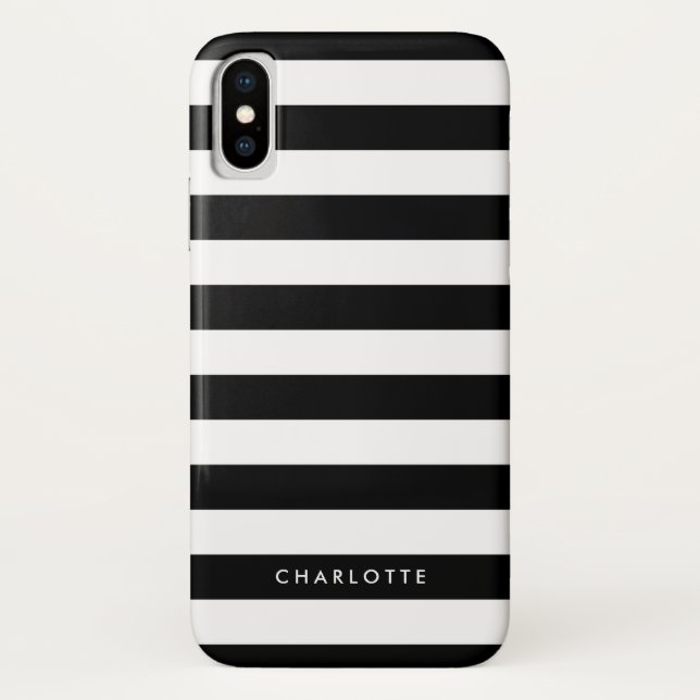 Personalised Black and White Stripes Case-Mate iPhone Case (Back)
