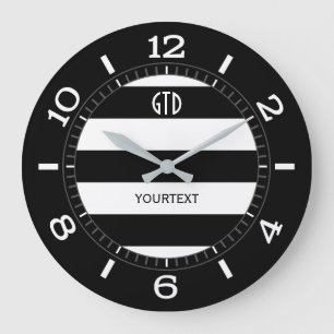 Personalised Black and White Stripes Dial on Large Clock
