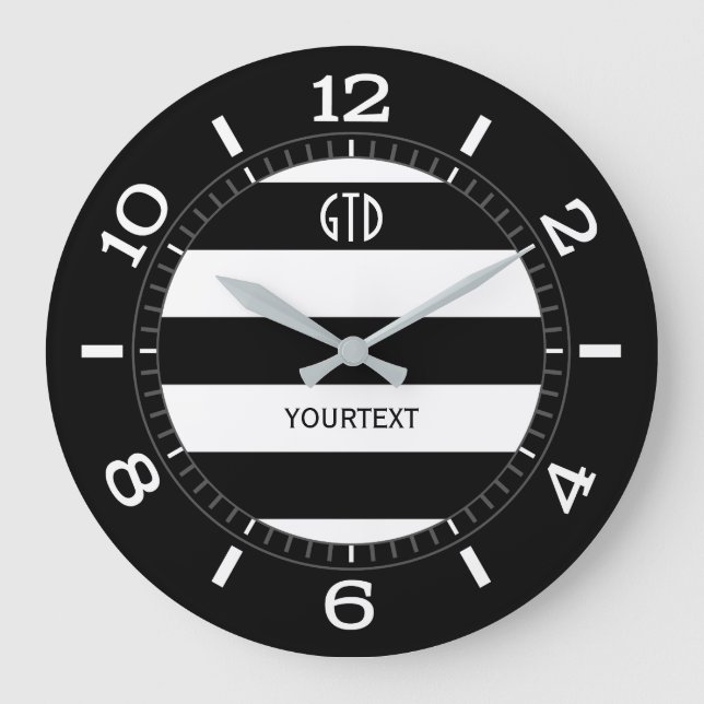 Personalised Black and White Stripes Dial on Large Clock (Front)