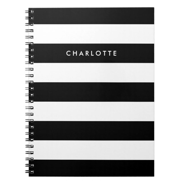 Personalised Black and White Stripes Notebook (Front)