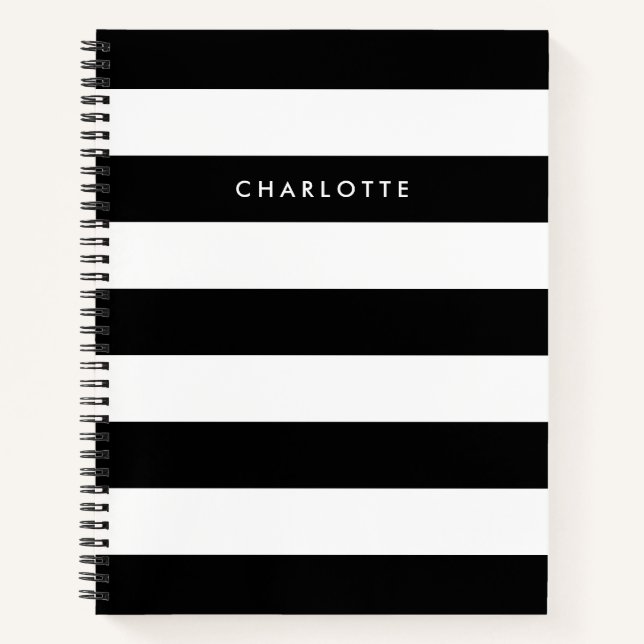 Personalised Black and White Stripes Notebook (Front)