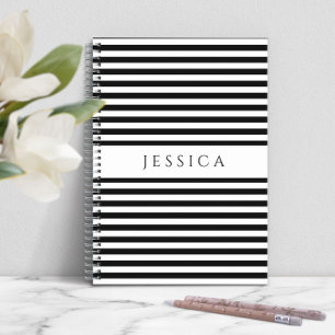 Personalised Black And White Stripes Notebook
