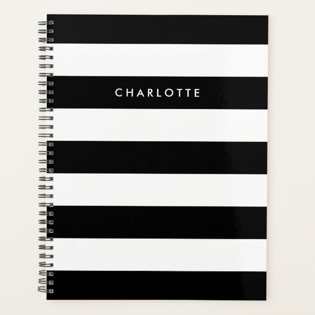 Personalised Black and White Stripes Planner (Front)