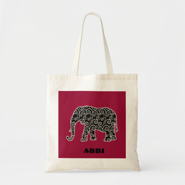 Personalised Black and White Swirl Elephant Tote Bag (Front)