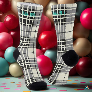 Personalised Black and White Tartan Plaid Custom Socks