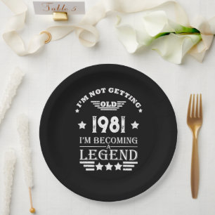 Personalised black and white vintage birthday paper plate