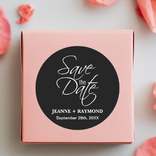 Personalised Black and White Wedding Announcement Classic Round Sticker