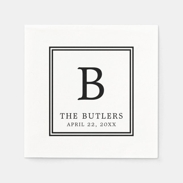 Personalised Black and White Wedding Paper Napkin (Front)