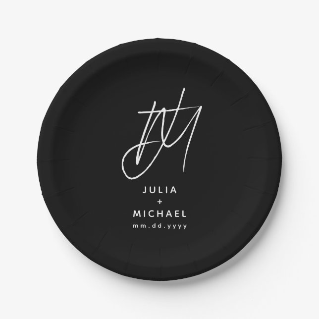Personalised Black and White Wedding Paper Plate (Front)