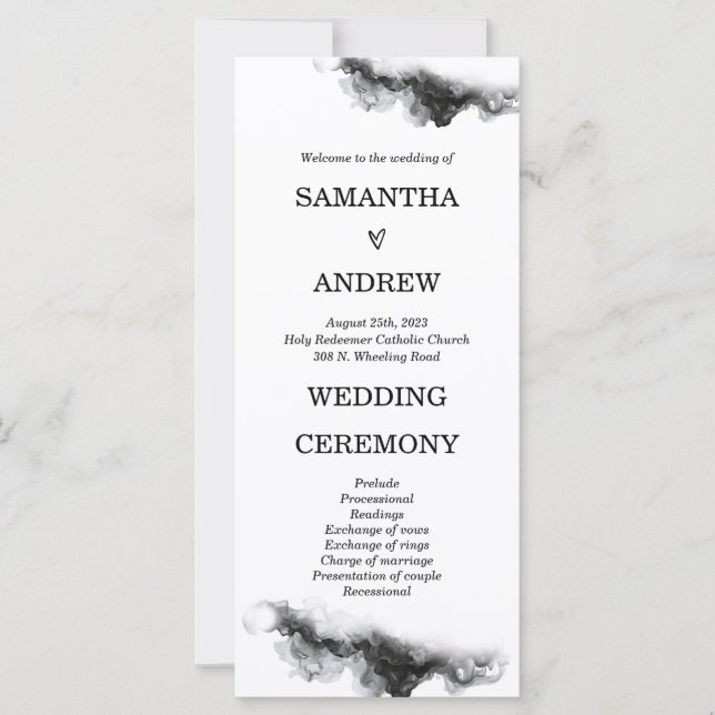Personalised Black and White Wedding Program (Front)
