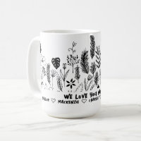 Personalised Black and White Wild Flower and Text