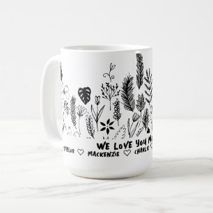 Personalised Black and White Wild Flower and Text  Coffee Mug