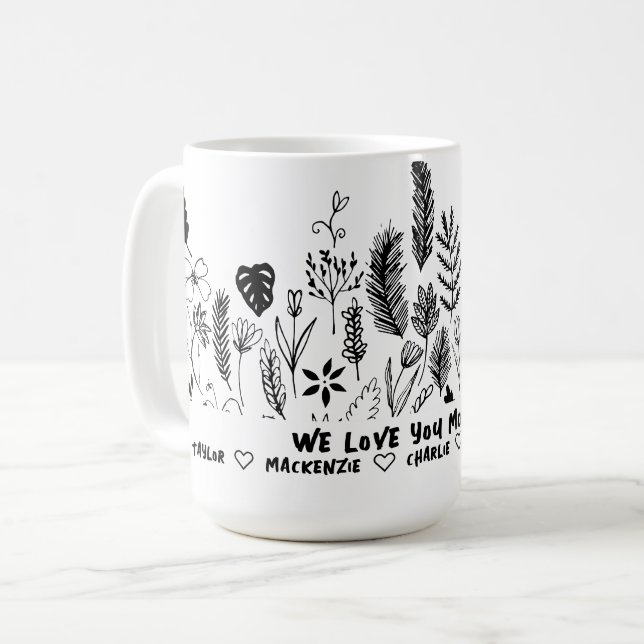 Personalised Black and White Wild Flower and Text  Coffee Mug (Front Left)