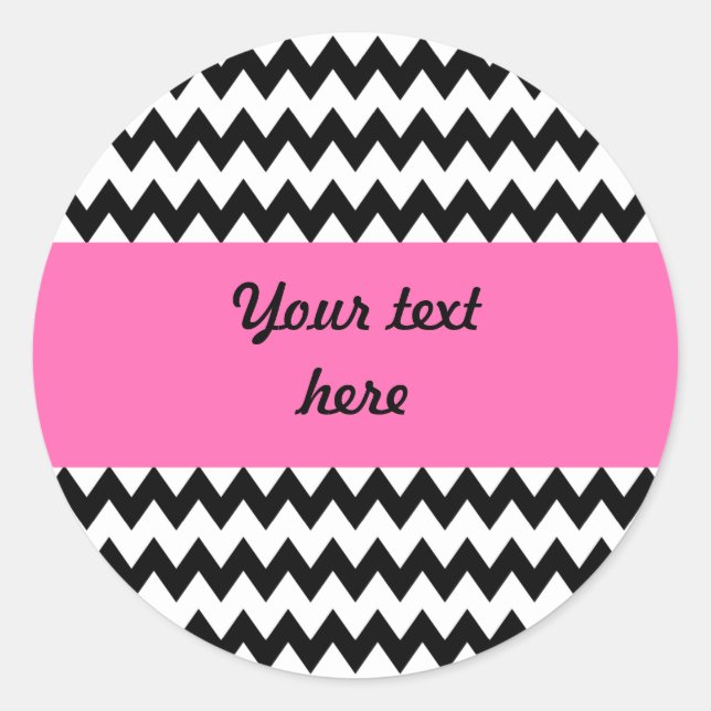 Personalised Black and White Zigzag Classic Round Sticker (Front)