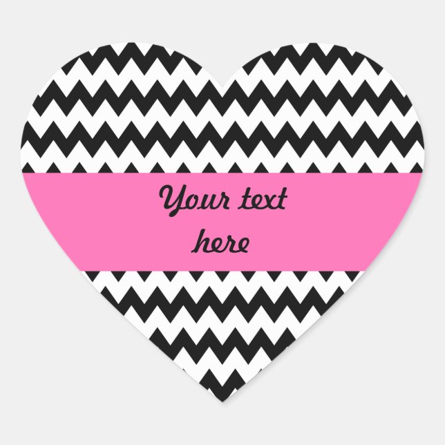 Personalised Black and White Zigzag Heart Sticker (Front)