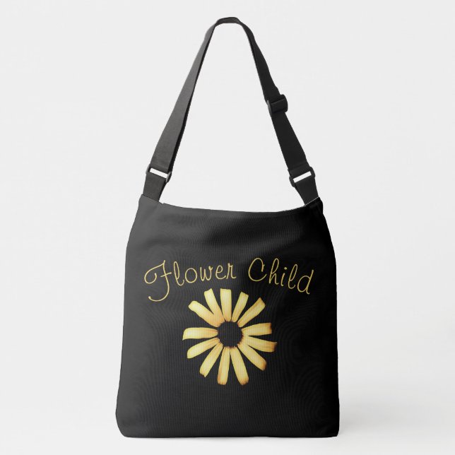 Personalised Black and Yellow Floral Crossbody Bag (Front)