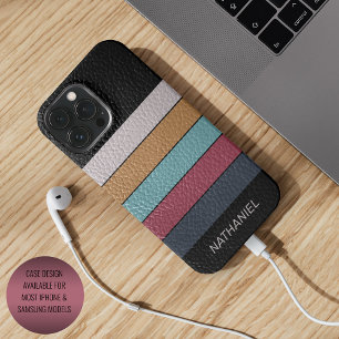 Personalised Black Aqua Dark Blue Yellow Stripes iPhone 15 Pro Max Case