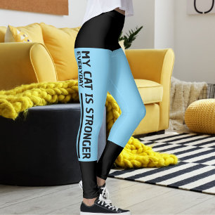 Personalised Black Baby Blue Stripes Cat Retro Leggings