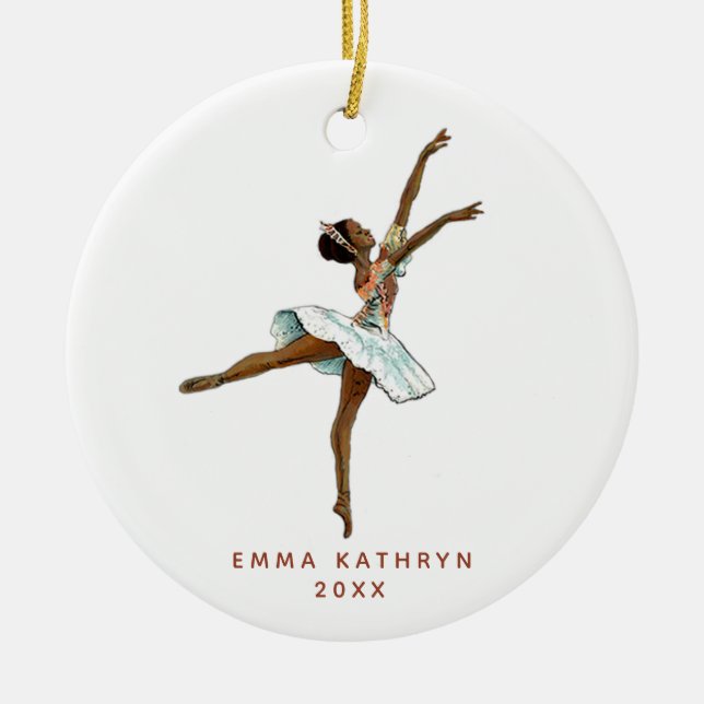 Personalised Black Ballerina Little Girl Dancer Ceramic Ornament (Front)