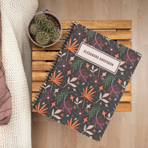 Personalised Black Boho Chic Botanical Pattern Notebook