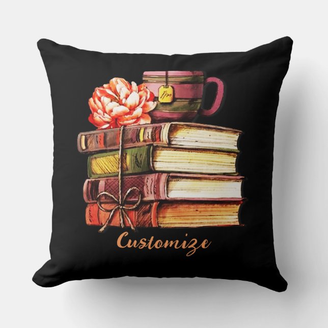 Personalised Black Books And Tea Cushion (Front)