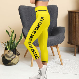 Personalised Black Bright Yellow Fun Comic Pet Cat Capri Leggings