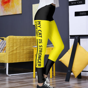 Personalised Black Bright Yellow Stripes Cat Retro Leggings