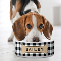 Personalised Black Buffalo Plaid Dog Bone Name