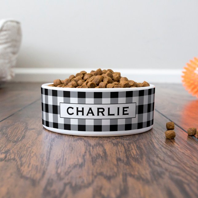 Personalised Black Buffalo Plaid Dog Name Bowl (Creator Uploaded)