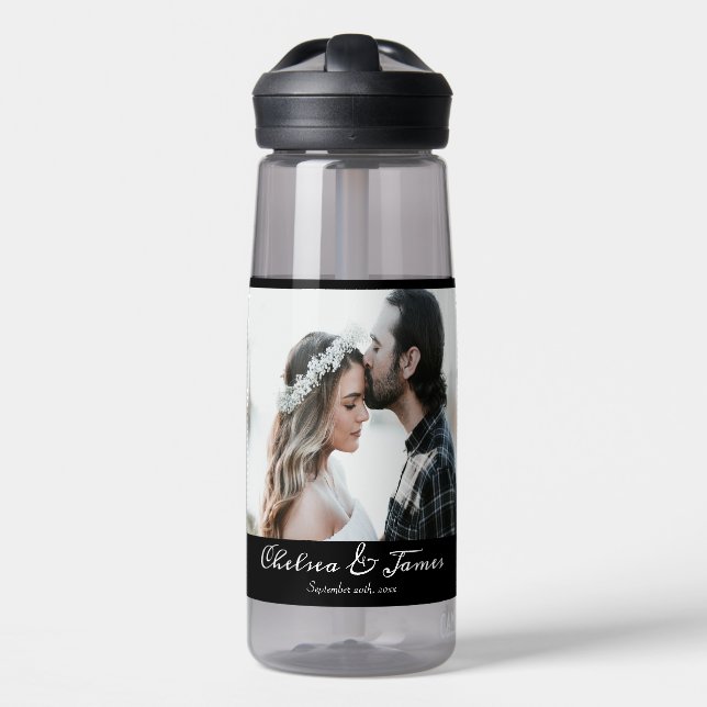 Personalised Black Calligraphy Add Your Own Photo  Water Bottle (Front)