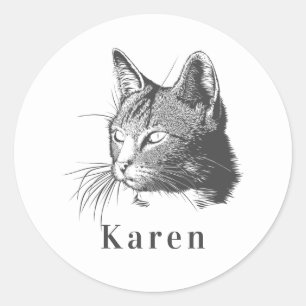Personalised Black Cat Artistic Hand Sketched Classic Round Sticker