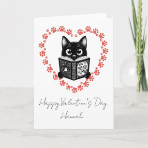 Personalised Black Cat Book Lover Valentine's Card