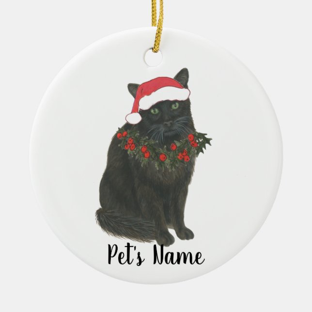 Personalised Black Cat Ceramic Ornament (Front)