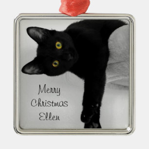 Personalised Black Cat Christmas Metal Tree Decoration