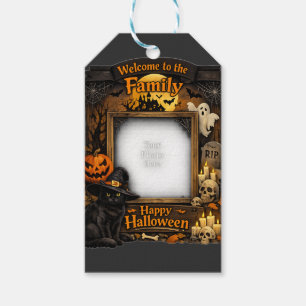 Personalised Black Cat Halloween Family Photo Fram Gift Tags
