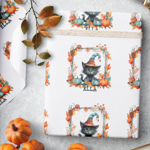 Personalised Black Cat Halloween Gift Wrapping Paper