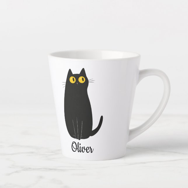 Personalised Black Cat Latte Mug – Custom Pet Name (Right)